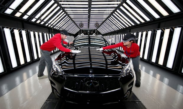 Workers at Nissan’s plant in Sunderland on the production line for the Infiniti Q30 ‘active compact’.