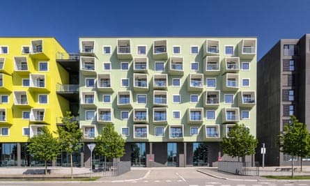 The green and yellow Ørestad development in Copenhagen