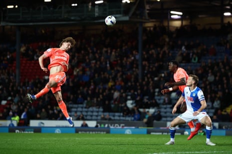 Jack Rudoni of Coventry City heads towards goal at Blackburn Rovers.