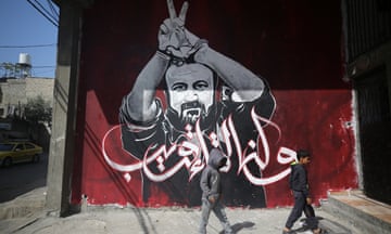 A mural shows the jailed Fatah leader Marwan Barghouti, in Jabalia refugee camp in the northern Gaza Strip in April 2023.