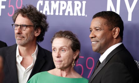 Joel Coen, Frances McDormand and Denzel Washington at the opening night screening of The Tragedy of Macbeth.