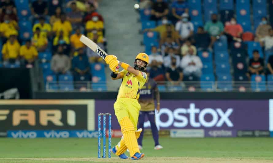 Moeen Ali of Chennai Super Kings hits a boundary on his way to a 20-ball 37.