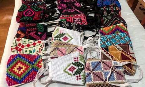 Colourful bedouin-styled face masks made by women members of the association, at the city of El-Arish the capital of Egypt’s North Sinai province, to be sold online to customers as part of coronavirus prevention.
