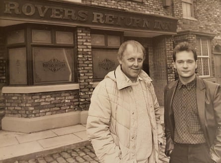the young Abbott, right, with fellow writer Tom Elliott on the set of Coronation Street.