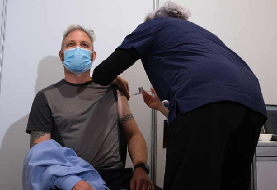 Victoria’s chief health officer Brett Sutton receives the AstraZeneca Covid-19 vaccine in Melbourne on 21 April.