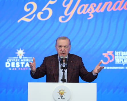 Turkey’s president, Recep Tayyip Erdoğan, giving a speech at the AKP’s 33rd consultation and assessment meeting, Sakarya, 27 June 2026.