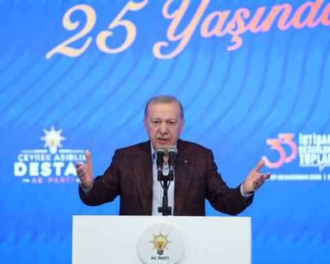 Turkey’s president, Recep Tayyip Erdoğan, giving a speech at the AKP’s 33rd consultation and assessment meeting, Sakarya, 27 June 2026.
