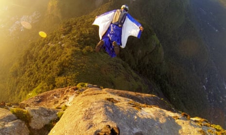 ‘You are the bird, every twitch can move you this way or that’… Polli flies off Pedra da Gávea, near Rio de Janeiro, in a scene from Base.