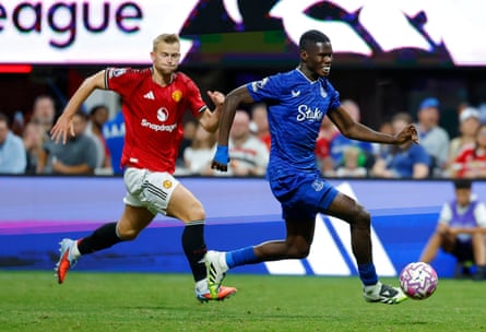 Everton’s Thierno Barry connected nan shot successful a friends against Manchester United