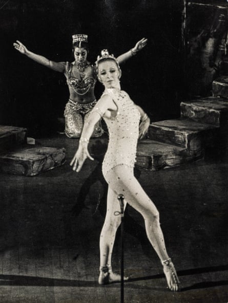 Jan Lynton on stage in a glittery leotard and tiara