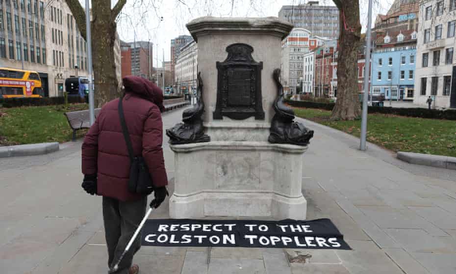 The plinth where the statue of Edward Colston stood,  Bristol, 6 January 2022.