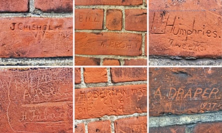Names in bricks composite St Ann’s hospital walls Tottenham