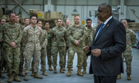 US secretary of defense Lloyd Austin speaks to US service members stationed in Qatar.