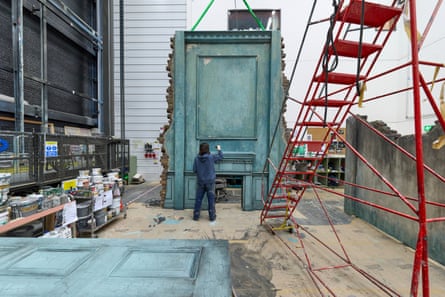 The fireplace for The Authenticator is created in the set-building workshop