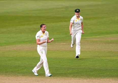 Tahlia McGrath celebrates taking the wicket of Emma Lamb.