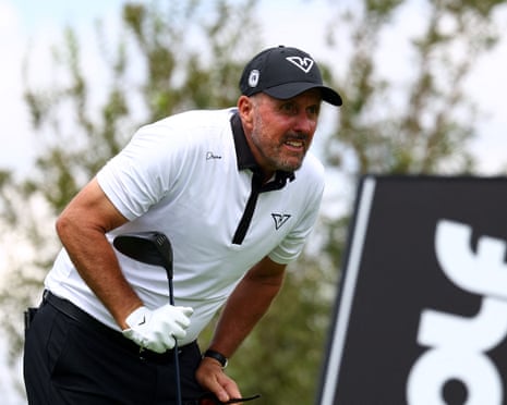 Phil Mickelson looks after a shot during the LIV Golf South Africa event.