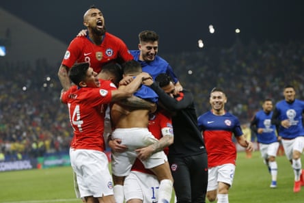 Chile celebrate after their shootout win.