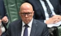 Australian Opposition leader Peter Dutton reacts during Question Time in the House of Representatives