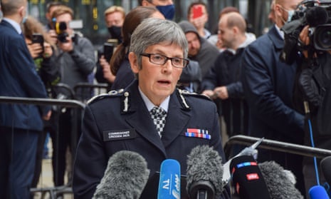 The Metropolitan police commissioner,Cressida Dick,  gives a statement outside the central criminal court on Thurday after the sentencing of Sarah Everard's murderer, Wayne Couzens