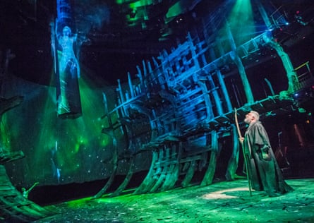 Mark Quartley (Ariel) and Simon Russell Beale (Prospero) in the RSC’s hi-tech The Tempest.