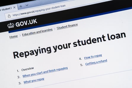 Computer screenshot of information about repaying your student loan on gov.uk website