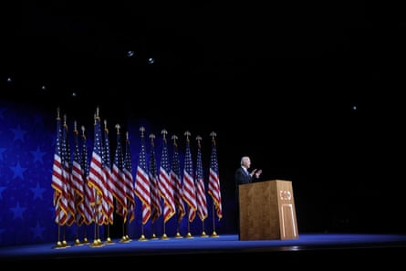 Joe Biden delivers his speech from an empty Chase Center in Wilmington.