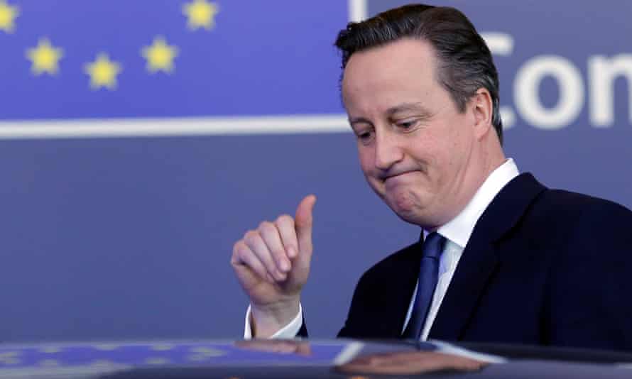 David Cameron with his thumb up at an EU summit on 19 February 2016.
