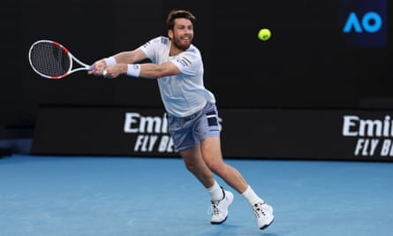 Cameron Norrie plays a backhand during his match against Alexander Zverev at the Australian Open.