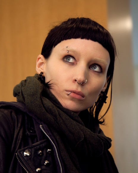 Rooney Mara in black jacket and scarf, in The Girl With the Dragon Tattoo.