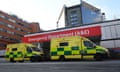 NHS ambulances parked outside the accident and emergency department of St Thomas' hospital in London.