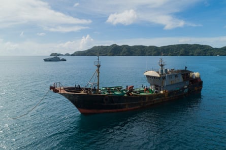 Chinese fishing boat detained by Palauan authorities on suspicion of illegally harvesting sea cucumber.