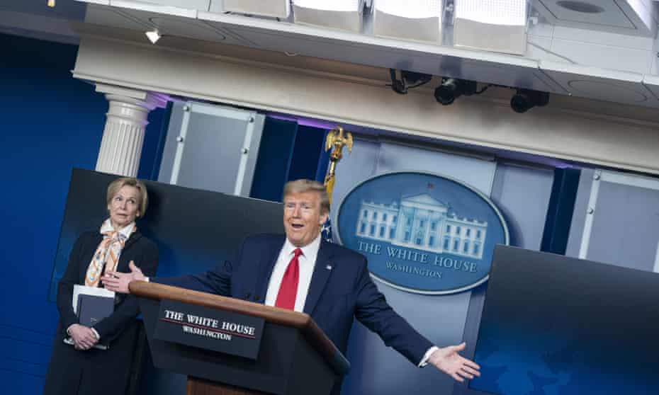 Donald Trump at Saturday’s press briefing.