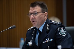 The Australian federal police commissioner Reece Kershaw before the Senate legal and constitutional affairs committee on Tuesday morning.