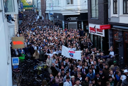 Aarhus fans parade through the streets.