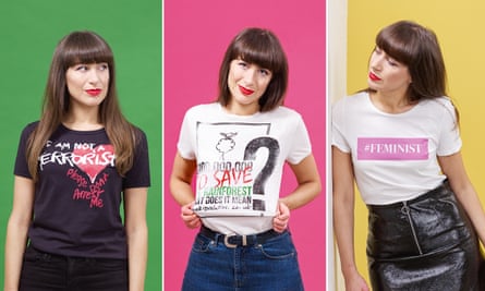 Leah Harper wearing different T-shirts with slogans
