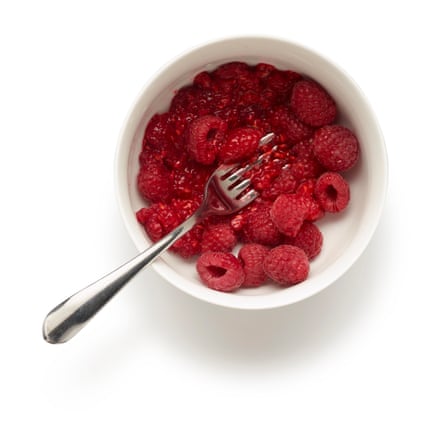 Felicity Cloake’s knickerbocker glory: tart mashing the fruit for the sauce.