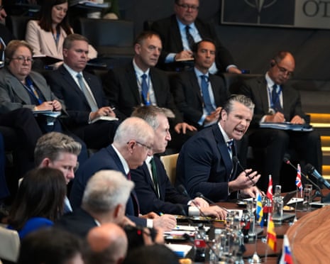 United States defense secretary Pete Hegseth, center right, speaks during a meeting of the North Atlantic Council in defence ministers format at Nato headquarters in Brussels.