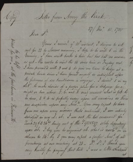 Letter in ink writing from December 1700 labelled “Letter from Avery the Pirate”