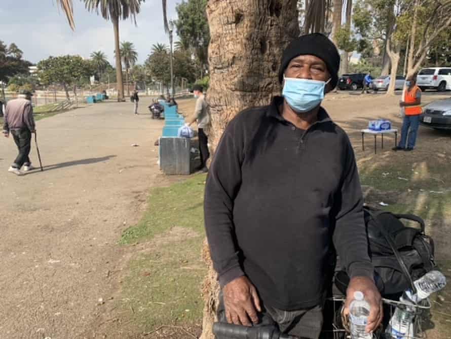 Lesly Lynch, 70, an unhoused resident, was spending time at MacArthur Park in Los Angeles.