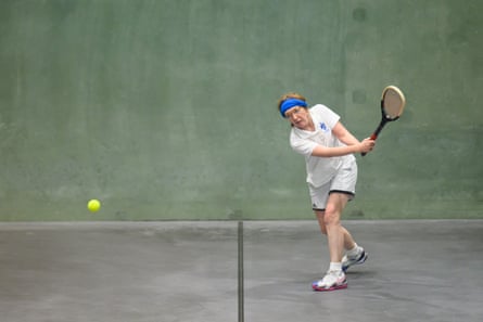 Maggie prepares to hit ball