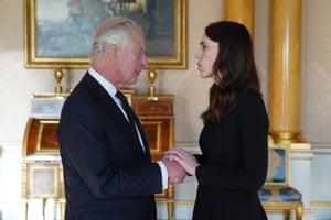 King Charles III with Ardern as he receives realm prime ministers at Buckingham Palace in September last year.