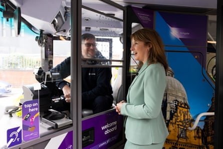 Rachel Reeves speaks to bus drivers during a visit to Leeds, as she announces free bus travel for children this summer.