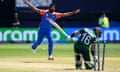 India’s Jasprit Bumrah celebrates taking the wicket of Mohammad Rizwan