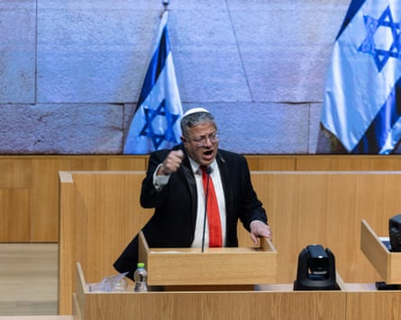 Israel's far-right national security minister, Itamar Ben-Gvir, speaks during a session in Israel's parliament