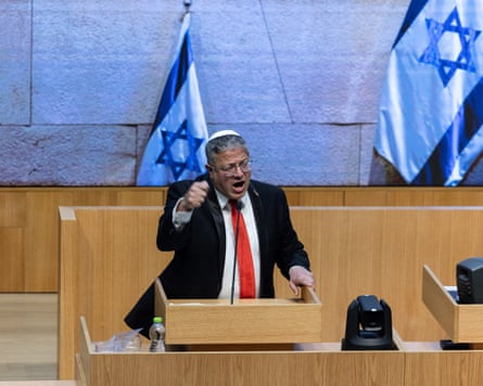 Israel’s far-right National Security Minister Itamar Ben-Gvir speaks during a session at Israel’s parliament