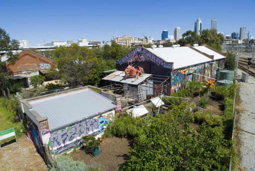 Perth’s city farm, located next to railway line. Australia’s cities in are teeming with leftover spaces, from railway cuttings to car parks and abandoned industrial sites.