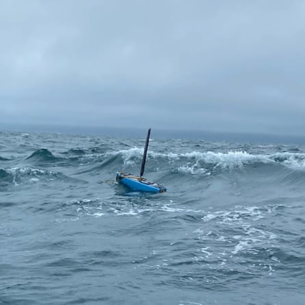 The prototype boat in the choppy waters of the Irish Sea.