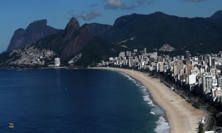 An aerial view of a deserted Ipanema beach during the coronavirus outbreak, in Rio de Janeiro this week.