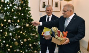 Deputy prime minister Michael McCormack (left) and PM Scott Morrison attend the Christmas wishing tree launch at Parliament House.