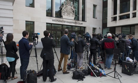Reporters wait outside the court in London for a bail hearing of Navinder Singh Sarao, accused by US authorities of wire fraud, commodities fraud and market manipulation.